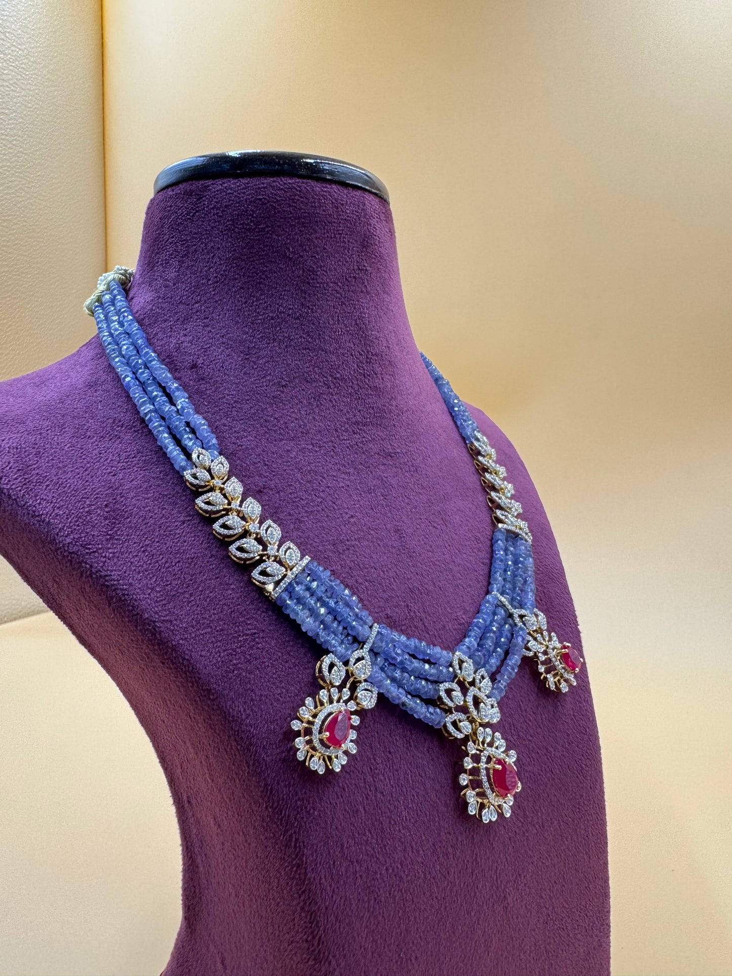 Tanzantie 18 KT necklace with CZ and Ruby