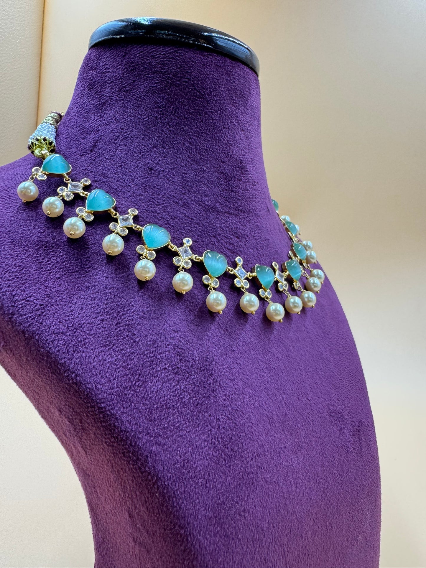 Green heart beads pearl necklace