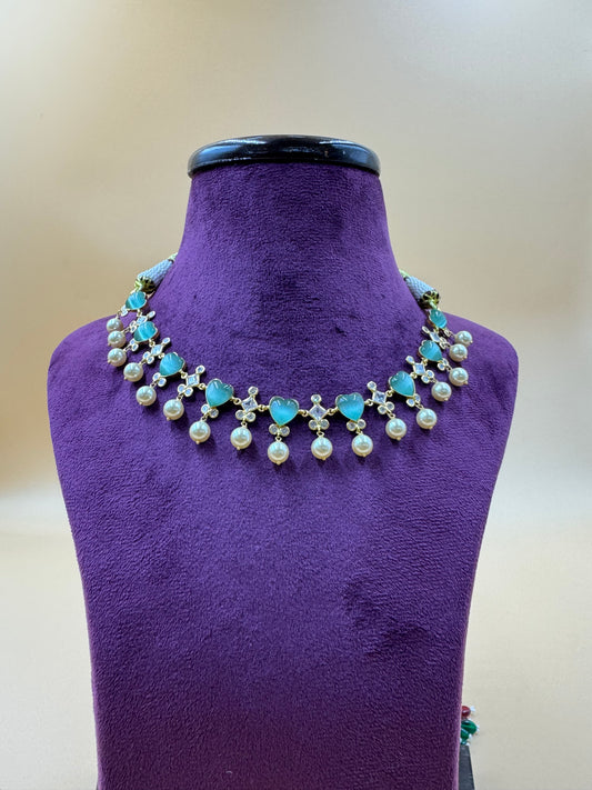 Green heart beads pearl necklace