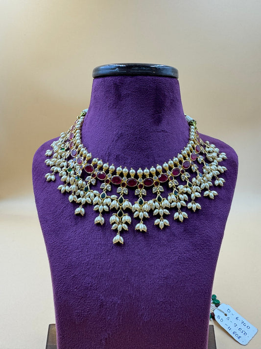 Guthi pusala ruby necklace (Rice pearls)