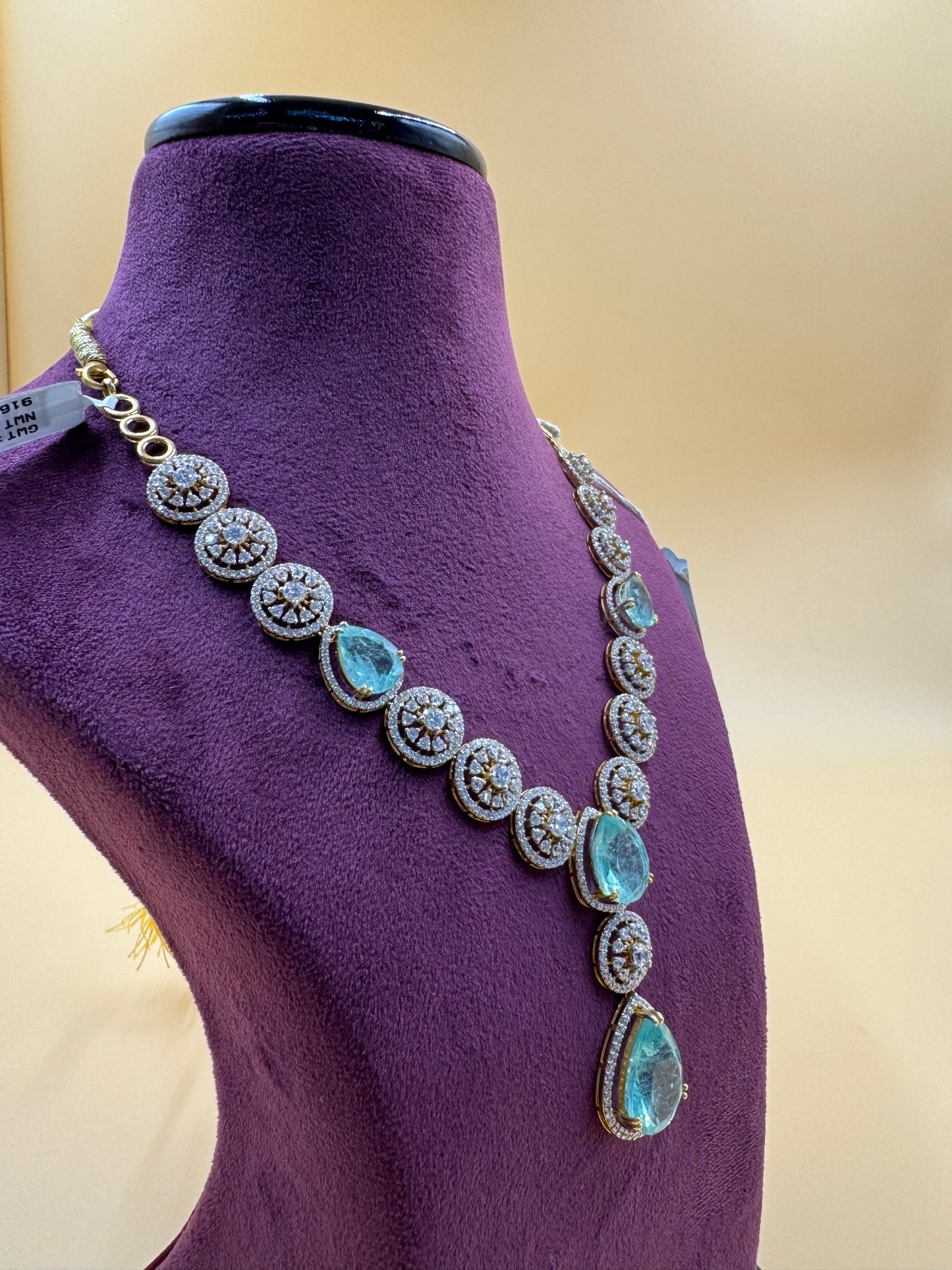 Lab grown green stone necklace with CZ'z