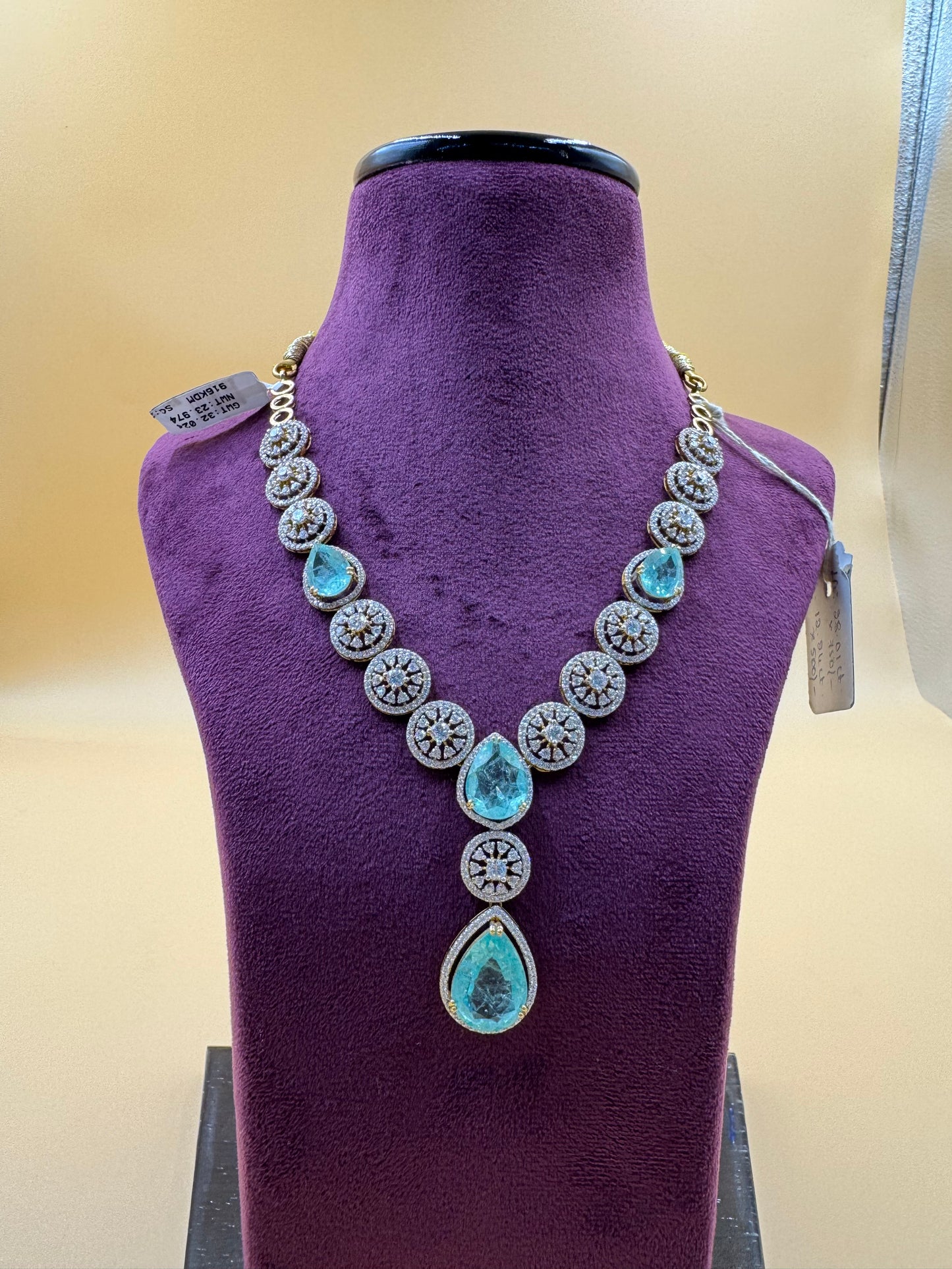 Lab grown green stone necklace with CZ'z